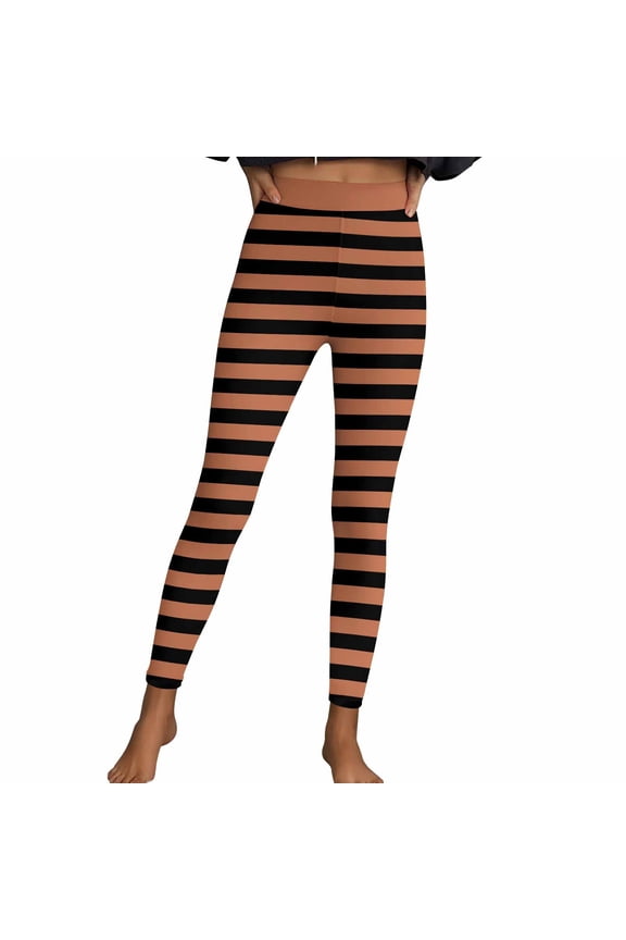 Women's Halloween Striped Leggings Stretchy Printed Legging Tights Hight Waisted Yoga Pants Halloween Pajama Pants