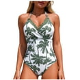 thumbnail image 1 of Felirenzacia Women's Halter One Piece Swimsuit, Palm Tree Print Cross Front V Neck Athletic Slimming Bathing Suit,Army Green,XL, 1 of 7