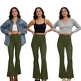 thumbnail image 1 of Felirenzacia Women's High Elastic Wasitband Skinny Flare Leggings, Seamless Fitness 4 Way Stretch Yoga Bootcut Athletic Pants, Army Green,S, 1 of 9