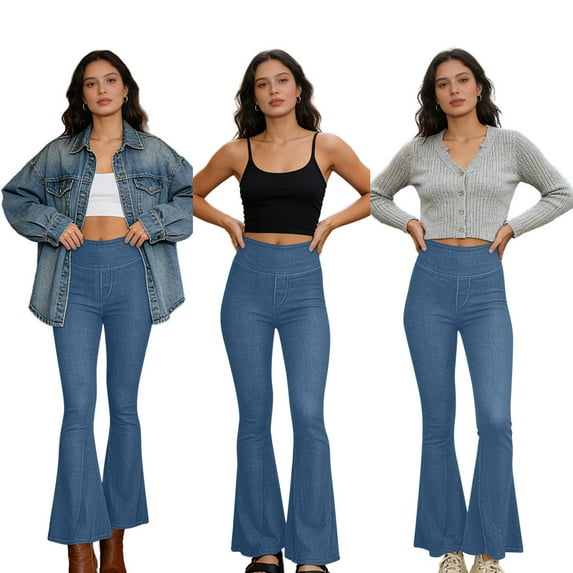 Felirenzacia Women's High Elastic Wasitband Skinny Flare Leggings, Seamless Fitness 4 Way Stretch Yoga Bootcut Athletic Pants, Blue,L