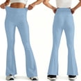 thumbnail image 1 of Felirenzacia Women's High Elastic Wasitband Skinny Flare Leggings, Seamless Fitness 4 Way Stretch Yoga Bootcut Athletic Pants, Light Blue,XL, 1 of 9