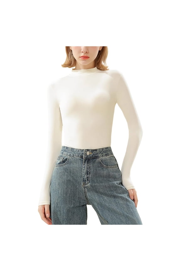 Women's High Neck Pullover Tops, Long Sleeve Solid Color Turtleneck Undershirt Casual Sweatshirt for Fll Layered, L-2XL