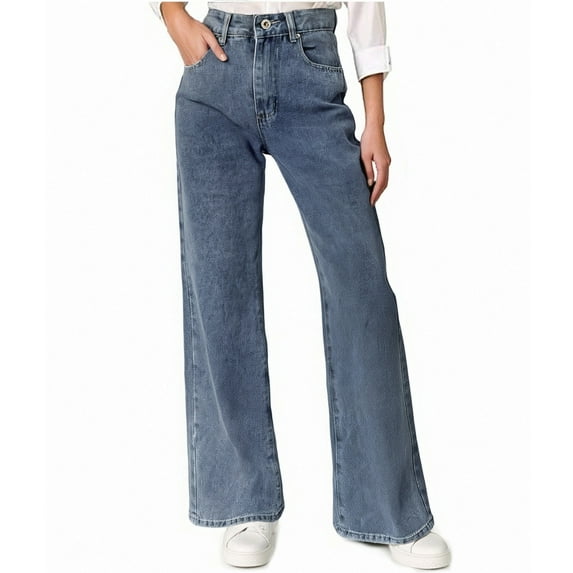 Felirenzacia Women's High Rise Jeans, Straight Leg Vintage Blue Washed Denim Jeans Pants