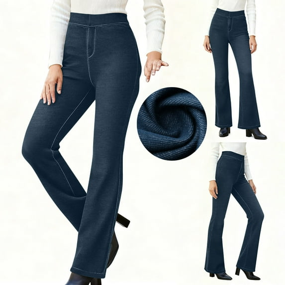 Felirenzacia Women's High Wasit Bootcut Jeans no Pocket, 4 Way Stretch Fitness Flare Jeggings Dark Blue Denim Pants,S