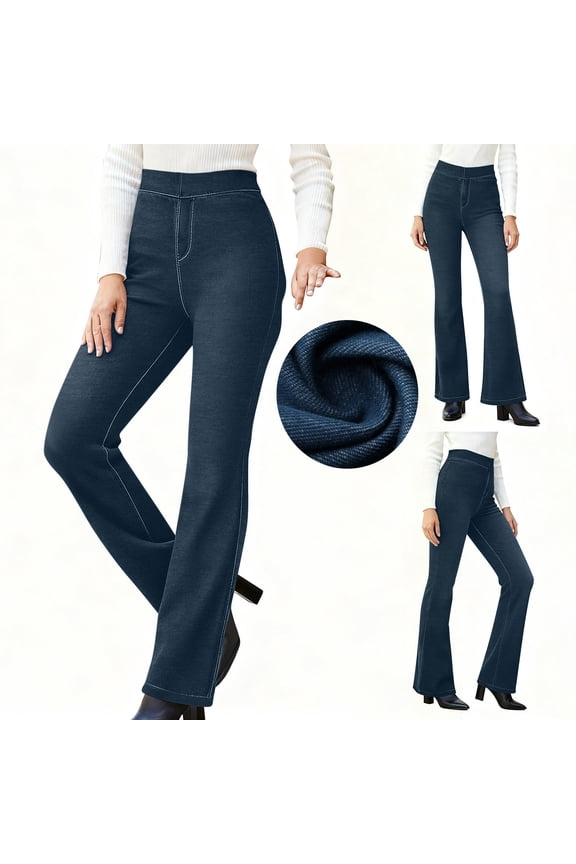 Women's High Wasit Bootcut Jeans no Pocket, 4 Way Stretch Fitness Flare Jeggings Dark Blue Denim Pants,S