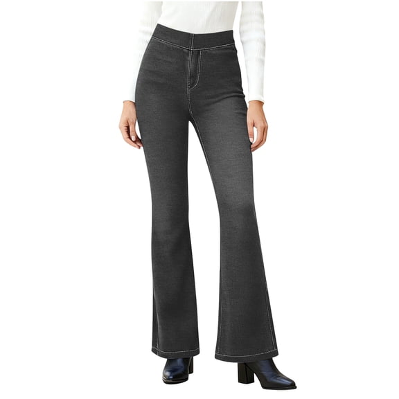 Felirenzacia Women's High Wasit Bootcut Jeans no Pocket, 4 Way Stretch Fitness Flare Jeggings Dark Gray Denim Pants,2XL