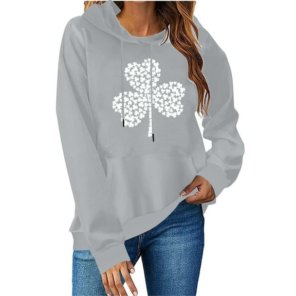 Felirenzacia Women’s Holiday Hoodie St. Patrick Theme Lucky Graphic Pullover Tops Daily Casual Green Shirt Sweatshirt, Gray,S