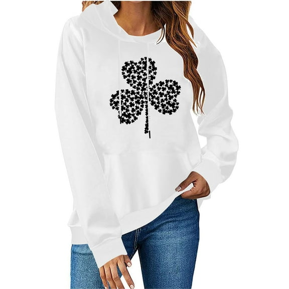 Felirenzacia Women’s Holiday Hoodie St. Patrick Theme Lucky Graphic Pullover Tops Daily Casual Green Shirt Sweatshirt, White,XL