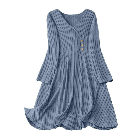 Felirenzacia Women’s Knit Dress, Slim Fit V Neck Long Sleeves A Line Dress, Womens Fall Clothes