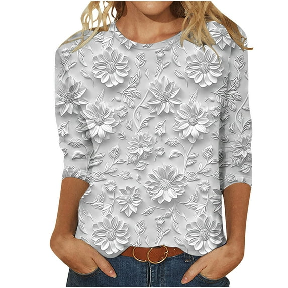 Felirenzacia Women’s Lavender Shirt, Long Sleeve, Round Neck Blouse with White Ornamental Floral Swirl Design