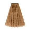 thumbnail image 1 of Felirenzacia Women’s Layered Ruffles Tulle Skirt Pleated High Waist Fluffy Maxi Skirt Fairy Cake Dress Long Tutu Party Skirt, Brown,XL, 1 of 4