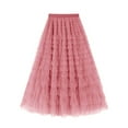 thumbnail image 1 of Felirenzacia Women’s Layered Ruffles Tulle Skirt Pleated High Waist Fluffy Maxi Skirt Fairy Cake Dress Long Tutu Party Skirt, Watermelon Red,2XL, 1 of 5