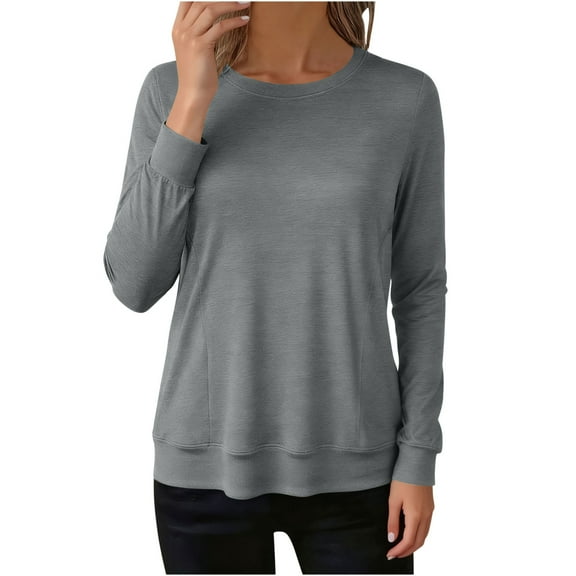 Felirenzacia Women's Long Sleeve Sweatshirts, No Boundaries Pullover Undershirt, Hoodless Crewneck Cuffed Shirt for Women, Size: S-2XL