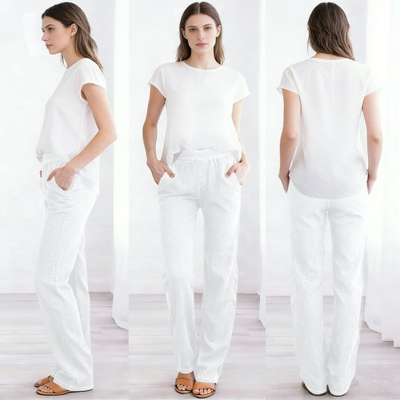 Felirenzacia Women's Long Straight Loose Jeans, High Rise Tummy Control Elastic Straight, White Denim Pants with Pockets,M