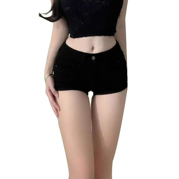 Felirenzacia Women's Low Rise Denim Shorts Y2k Stretch Mini Jean Shorts Streetwear,Black,XL