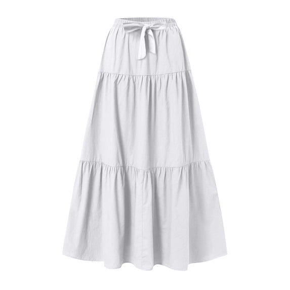 Felirenzacia Women's Maxi Boho Skirt with Pockets, Flowy Long Dress with Drawstring Elastic Waist, Summer Fall Vacation Wear