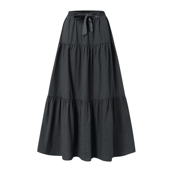 Felirenzacia Women's Maxi Boho Skirt with Pockets, Flowy Long Dress with Drawstring Elastic Waist, Summer Fall Vacation Wear