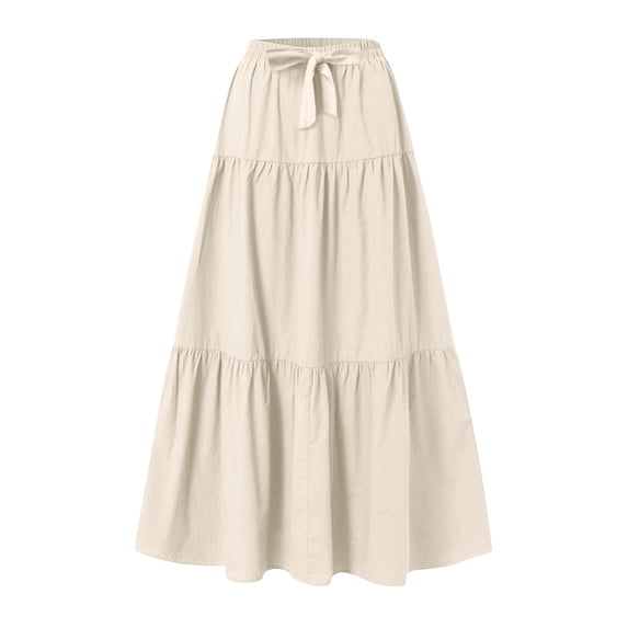 Felirenzacia Women's Maxi Boho Skirt with Pockets, Flowy Long Dress with Drawstring Elastic Waist, Summer Fall Vacation Wear