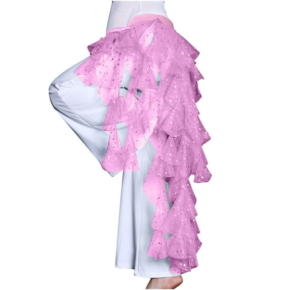 Felirenzacia Women's Mesh Sequin Layered Skirt, Long Tulle Dance Skirt, Pink,Free Size