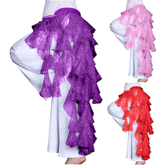 Felirenzacia Women's Mesh Sequin Layered Skirt, Long Tulle Dance Skirt, Purple,Free Size