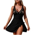 thumbnail image 1 of Felirenzacia Women's Modest One Piece Swimsuit, Full Coverage Slimming Tummy Control Bathing Suit, V Neck Ruffled Cutout Swim Dress,Black,L, 1 of 5