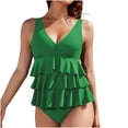 thumbnail image 1 of Felirenzacia Women's Modest Ruffled One Piece Swim Dress, Full Coverage V Neck 3 Layered Ruffle Hide Belly Solid Bathing Suit Swimsuit,Green,L, 1 of 6