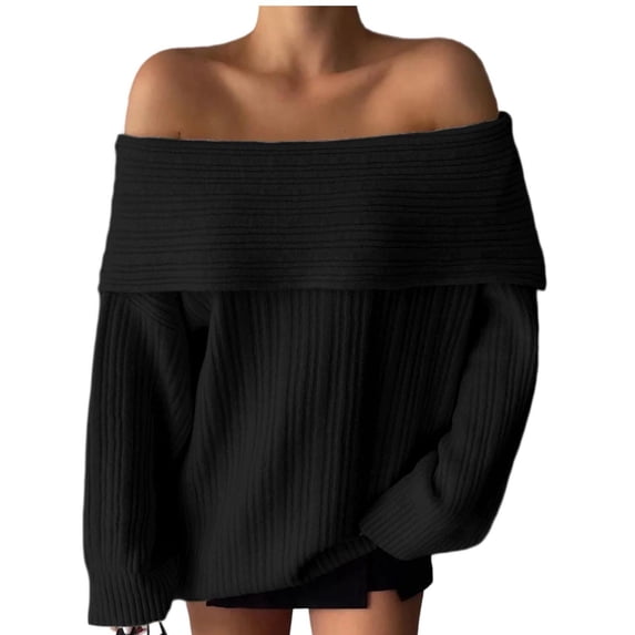 Felirenzacia Women’s Off Shoulder Chunky Knit Sweater, Cozy Ribbed Oversized Pullover, Long Sleeve Ribbed Pullover Top, S-XL
