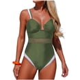 thumbnail image 1 of Felirenzacia Women's One Piece Swimsuit, Athletic Slimming Color Block Racerback Tummy Control Push Up Bathing Suit,Army Green,L, 1 of 8