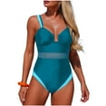 thumbnail image 1 of Felirenzacia Women's One Piece Swimsuit, Athletic Slimming Color Block Racerback Tummy Control Push Up Bathing Suit,Blue,M, 1 of 7