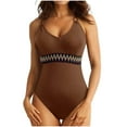 thumbnail image 1 of Felirenzacia Women's One Piece Swimsuit, Full Coverage Slimming Tummy Control Bathing Suit with Rainbow Waistband,Coffee,S, 1 of 5