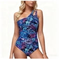 thumbnail image 1 of Felirenzacia Women's One Shoulder One Piece Swimsuit, Cutout Printed Slimming Tummy Control Ruched Bath Suit,Navy,XL, 1 of 6