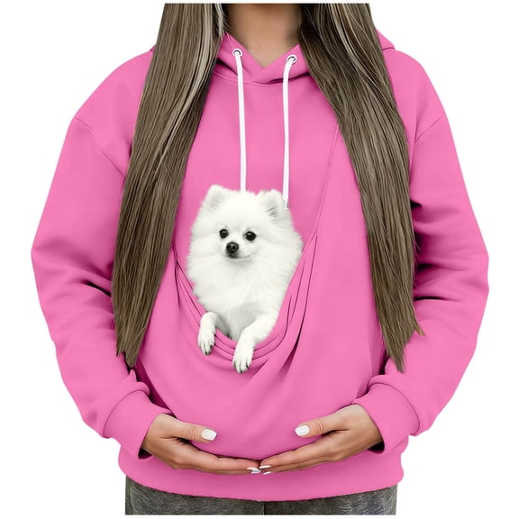 Felirenzacia Women’s Pet Carrier Drawstring Hoodie, Sweatshirt with Front Pouch for Small Dogs & Cats, Pet Holder Pullover Top, Size: S-2XL