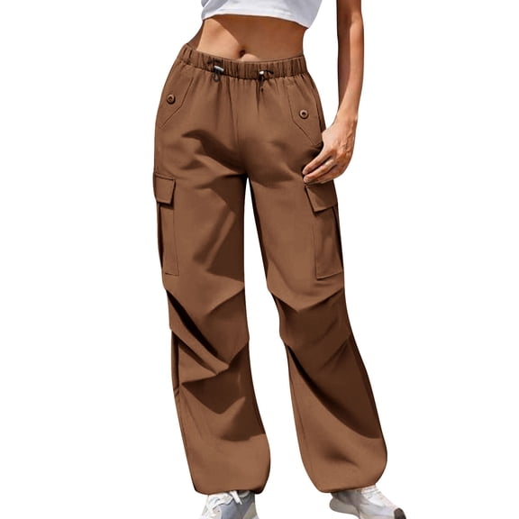 Felirenzacia Women's Pleated Cargo Pants, Active 4 Pockets Drawstring Close Bottom Cargo Sweatpants for Outdoor Activity