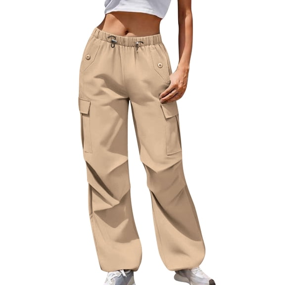 Felirenzacia Women's Pleated Cargo Pants, Active 4 Pockets Drawstring Close Bottom Cargo Sweatpants for Outdoor Activity