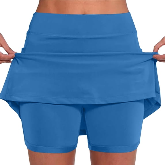 Felirenzacia Women's Plus Size Ribbed Active Skort Pockets Skirt Running Tennis Golf Workout Sports Azure Blue,3XL