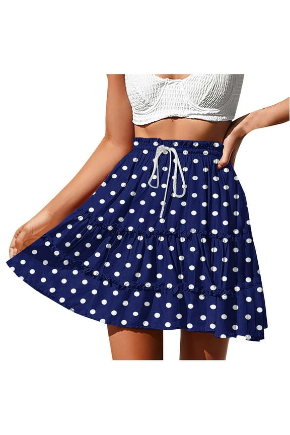 Women’s Polka Dot Mini Skirt, High Waist Tiered Hem with Drawstring, Y2K Everyday Casual Streetwear