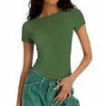 thumbnail image 1 of Felirenzacia Women's Ribbed Crop Top Short Sleeve Fitted Crew Neck Casual Stretch Cotton Pullover Tee Shirt Top Army Green,S, 1 of 7
