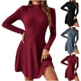 thumbnail image 1 of Felirenzacia Women’s Ribbed Knit Dress, Slim Fit Long Sleeve High Neck Sweater Midi Dress, Wear to Work Dress, Fall Dresses for Women, 1 of 7