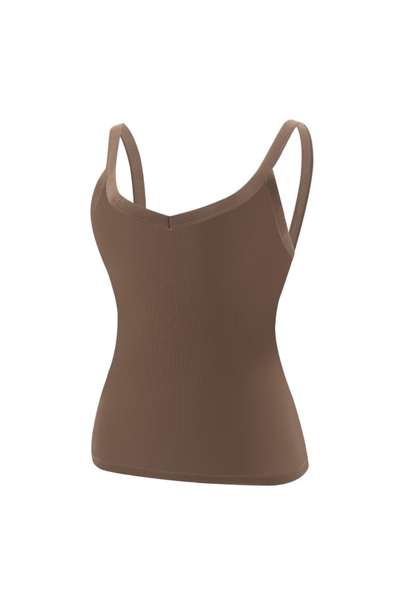 Women's Ribbed Knitted Tank Top, Long Cami Top with Spaghetti Strap,Brown,M