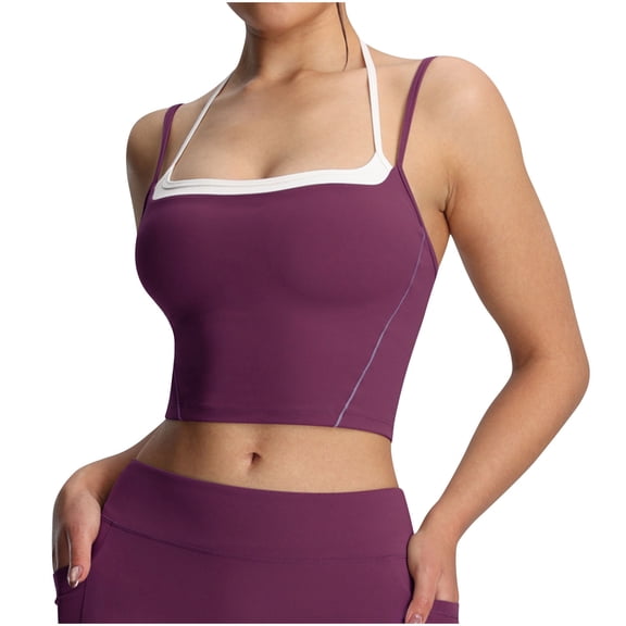 Felirenzacia Women's Running Sports Fitness Moist Wicking Quick Dry Cropped Halter No Boundaries Camisoles, Active Yoga Gym Tank Top, S-XL ,Purple,XL