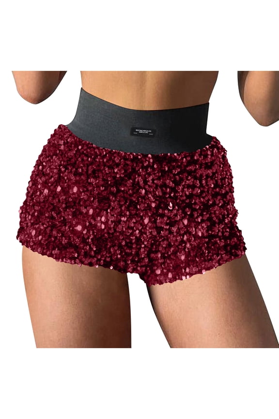 Women's Sequin Shorts Sparkly Hot Pants Velvet Fully Lined Wide Elastic Waistband Shorts for Party Raves,Hot Pink,XL