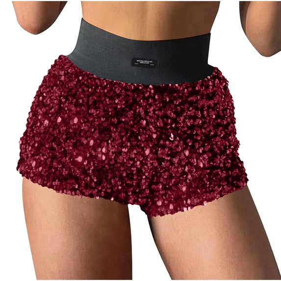 Felirenzacia Women's Sequin Shorts Sparkly Hot Pants Velvet Fully Lined Wide Elastic Waistband Shorts for Party Raves,Hot Pink,XL