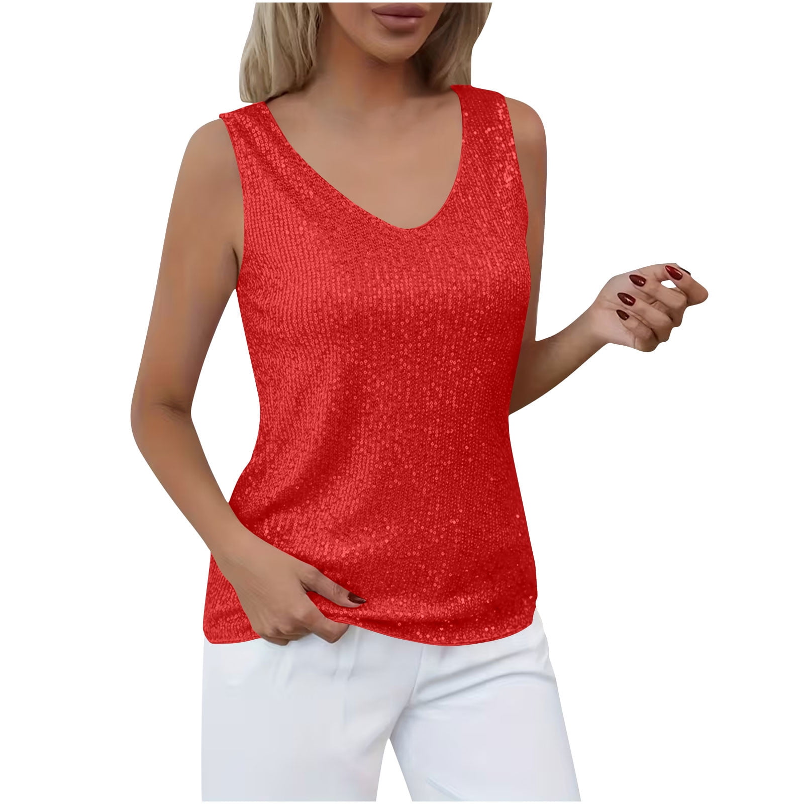 Felirenzacia Women's Sequin Tank Tops V Neck Sparkly Tops Sleeveless — free download