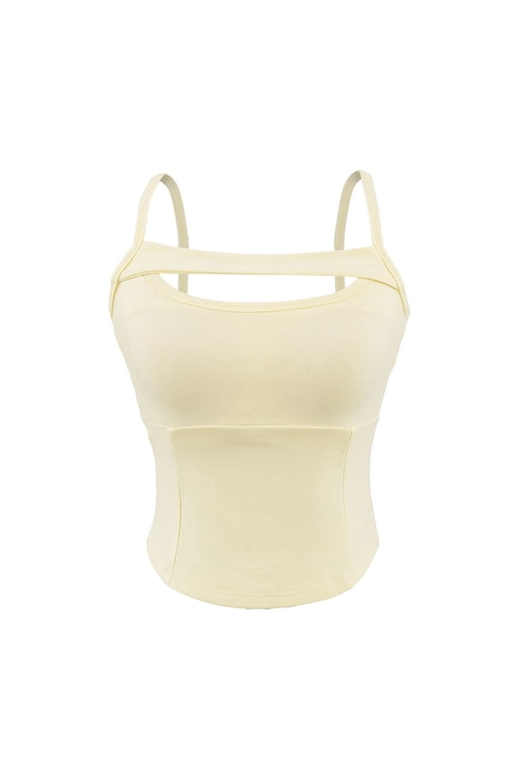 Women's Sexy Cutout Camisoles, Spaghetti Strap Cropped Soft Cotton Tank Top,Yellow,S
