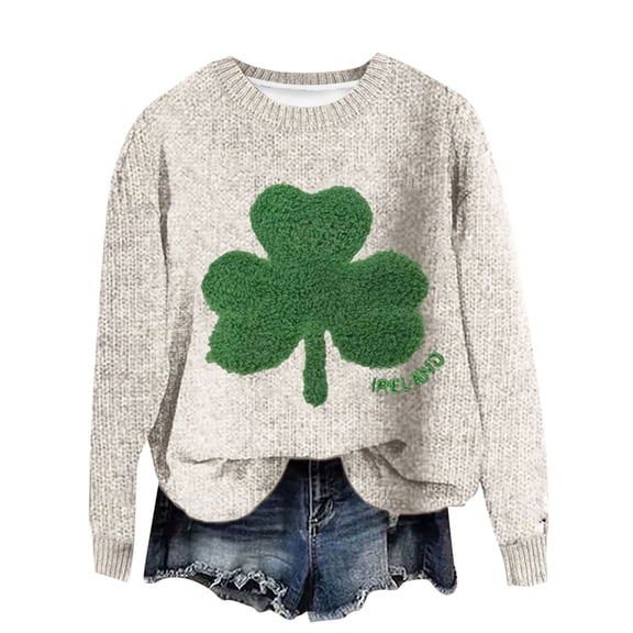 Felirenzacia Women’s Shamrock Sweatshirt St. Patrick Theme Long Sleeve Casual Fashion Pullover Top, Multicolor,M