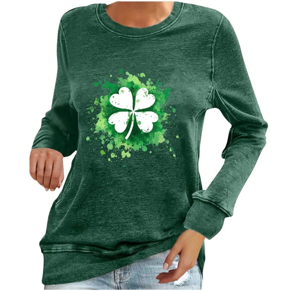 Felirenzacia Women’s Shamrock Sweatshirt St. Patrick’s Day Cotton Pullover Tops Lucky Graphic Shirt Casual Fleece Long Sleeve, Army Green,S