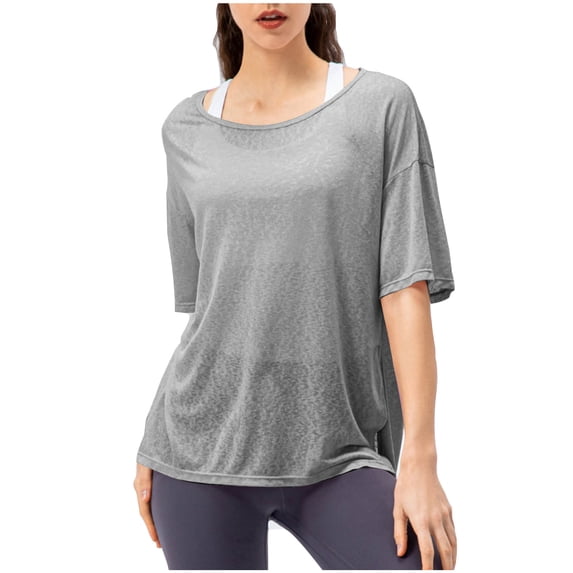 Felirenzacia Women's Sheer Mesh Long Cover Up Top Summer Athletic Moist Wicking Quick Dry Tee Loose Drop Shoulder T Shirt Gray,2XL