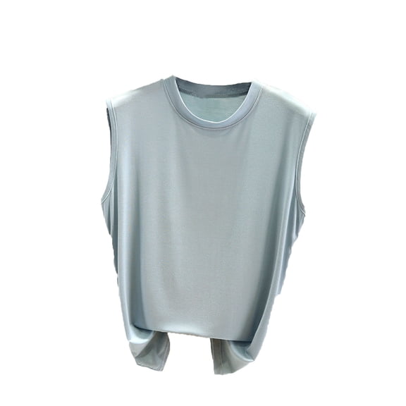Felirenzacia Women's Sleeveless Cotton Threaded Crew Neck Tee Shirt Round Neck Comfy Lightweight Tank Tops,Light Blue,L