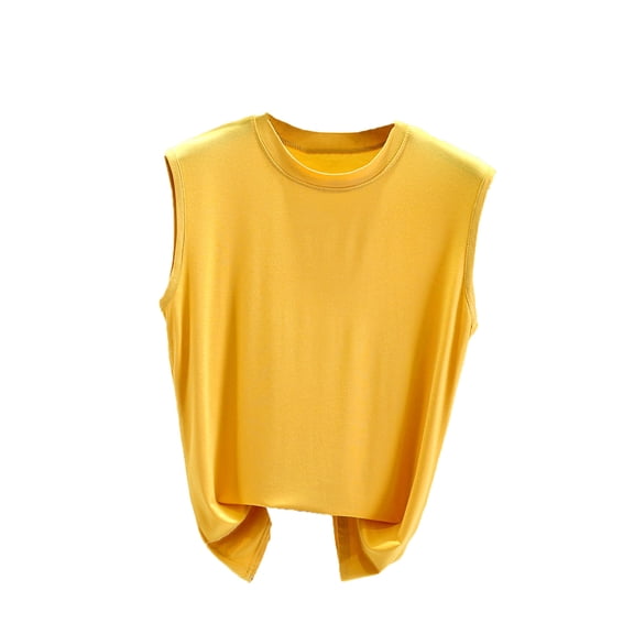Felirenzacia Women's Sleeveless Cotton Threaded Crew Neck Tee Shirt Round Neck Comfy Lightweight Tank Tops,Yellow,2XL
