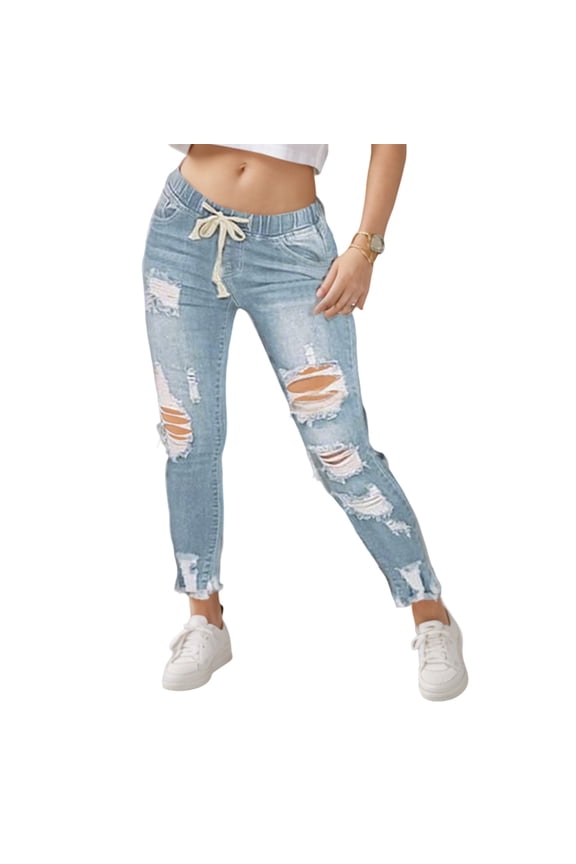 Women’s Slim Fit Low Rise Ribbed Bootcut Jeans, Stretchy Disdressed Raw Hem Denim Pants with Elastic Waist
